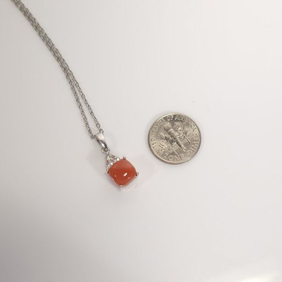 Peach Moonstone Pendant Necklace Stainless Steel Chain - Picture 6 of 8